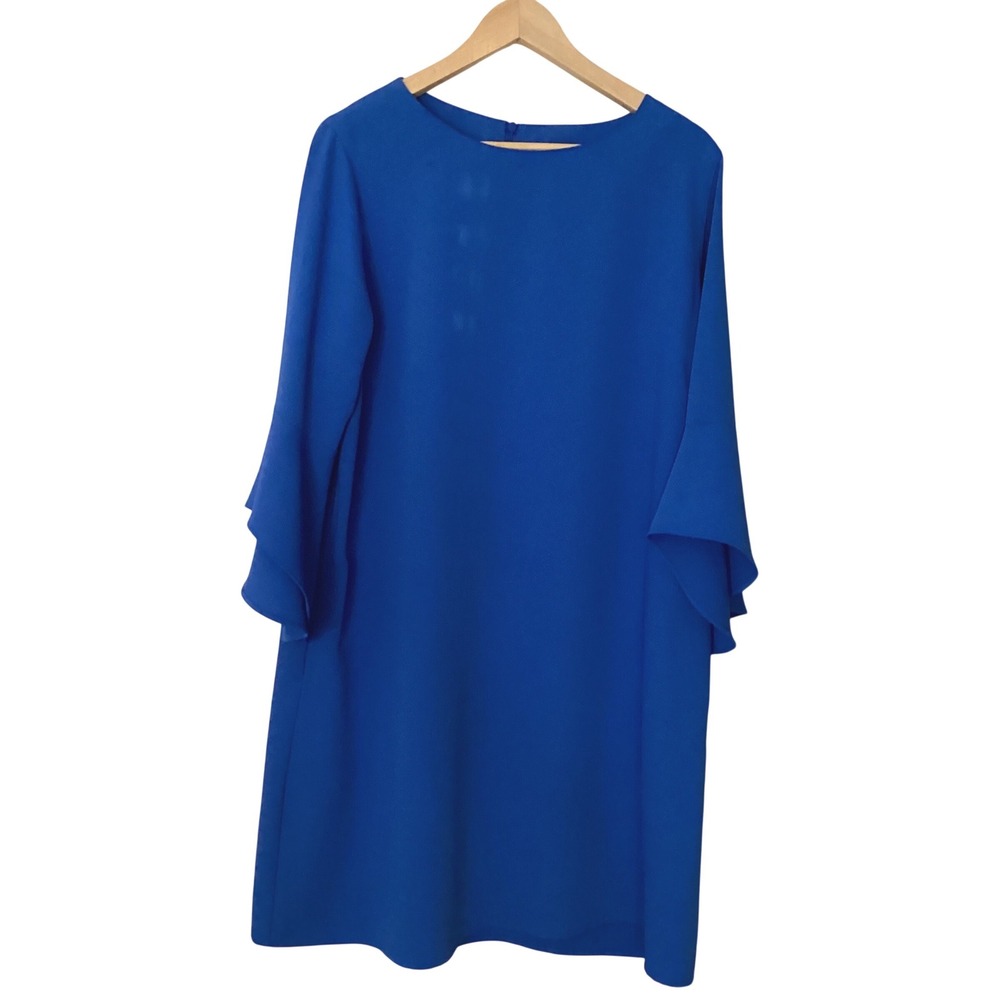 Caroline Rose Royal Blue Bell Sleeve Shift Dress Womens Size M Made in USA